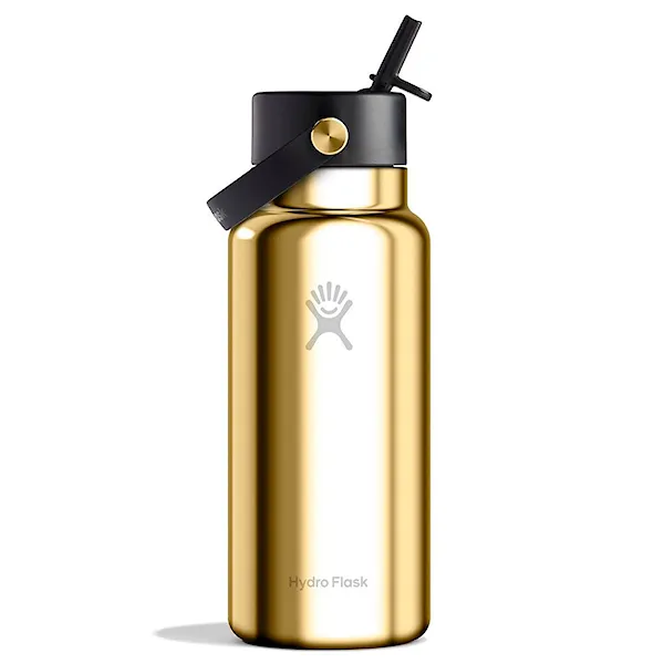 Vacuum Flask Hydro Flask 32 oz Wide Flex Straw Bottle gold