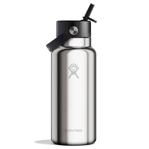 Vacuum Flask Hydro Flask 32 oz Wide Flex Straw Bottle silver