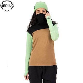 Tričko Mons Royale Wms Yotei Merino High Neck LS matcha/toffee/black 2026