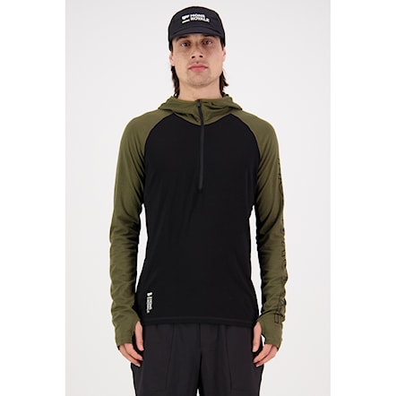 Tričko Mons Royale Temple Merino Air-Con Hood dark olive/black 2024 - 2