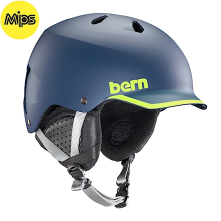 Snowboard Helmet Bern Watts Mips satin navy/hyper green trim 2021 - 1