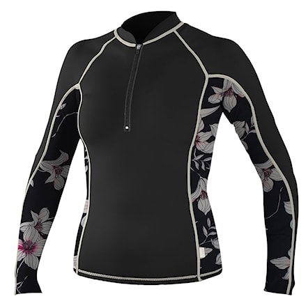Lycra O'Neill Wms Front Zip L/S Rash black/albany floral/champagne 2018 - 1