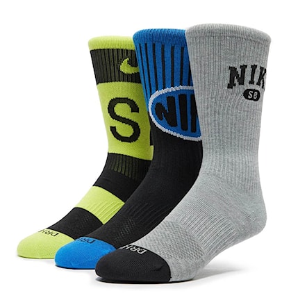 Socks Nike SB Everyday Max Lightweight Crew grey/lime/blue 2021 - 1