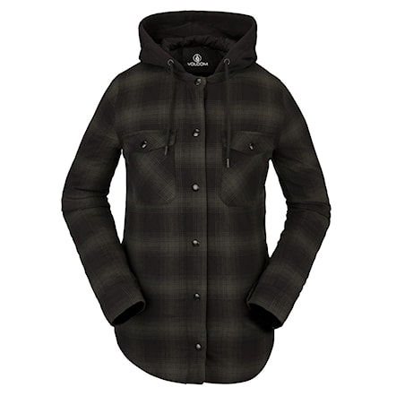 Kurtka zimowa do miasta Volcom Wms Hooded Flannel Jacket black green 2021 - 1