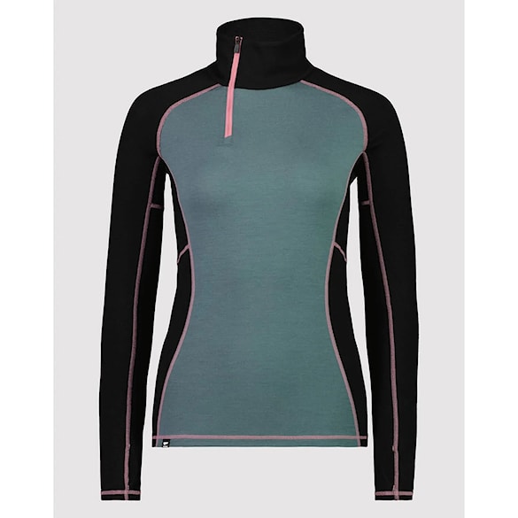 T-shirt Mons Royale Wms Olympus Half Zip burnt sage/black 2023 - 4
