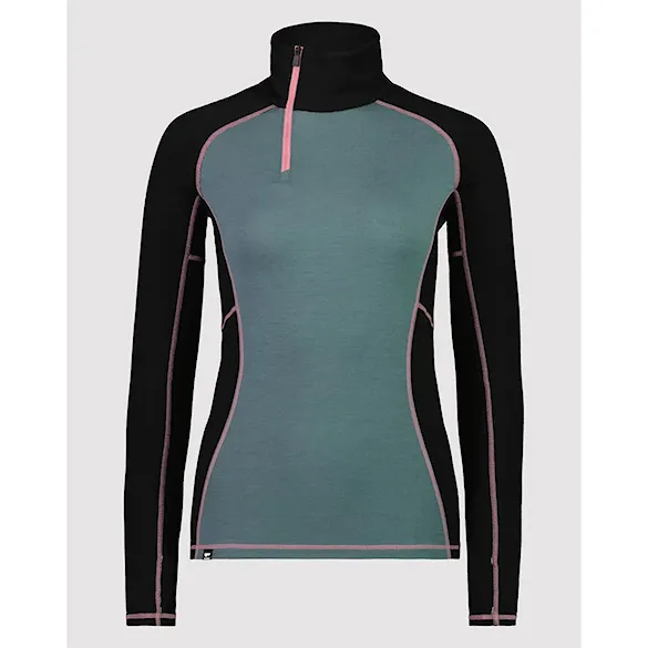 T-shirt Mons Royale Wms Olympus Half Zip burnt sage/black 2023 - 4