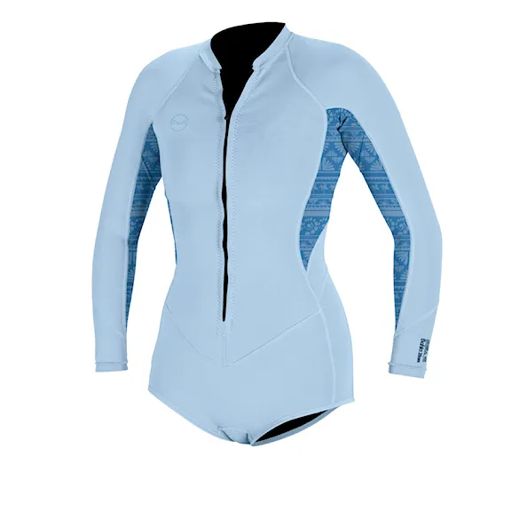 Wetsuit O'Neill Wms Bahia 2/1 Front Zip L/S Short Spring chambray blue/surf abstract 2026 - 1