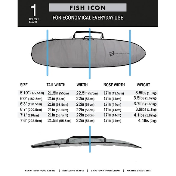 Surfboard Bag Creatures Fish Icon 6'3" silver black - 6