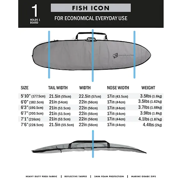 Surfboard Bag Creatures Fish Icon 6'3" silver black - 6