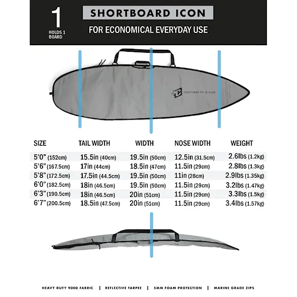 Obal na surf Creatures Shortboard Icon 5'6' silver black - 5