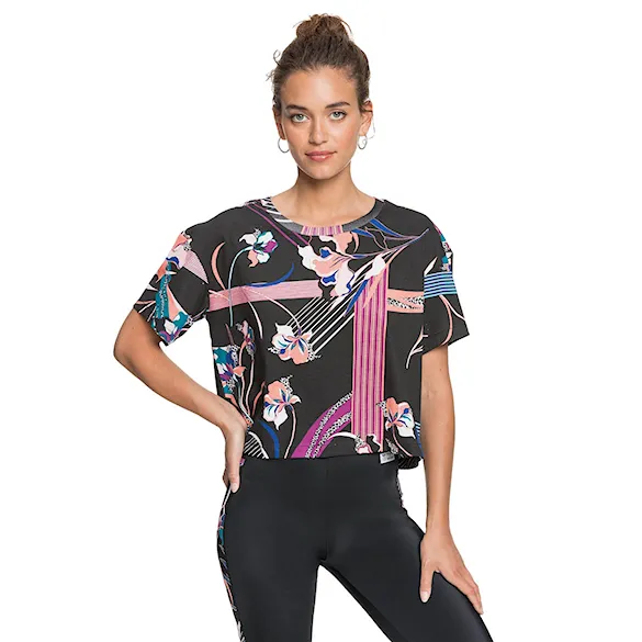 Fitness triko Roxy Draw A Line true black pop flowers full 2020 - 1