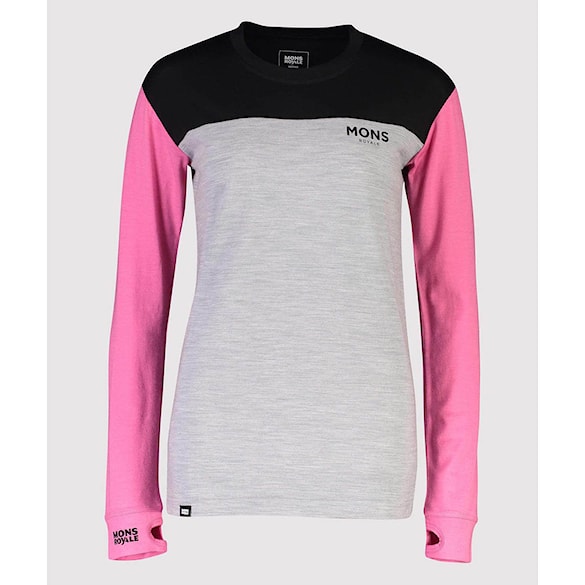 T-shirt Mons Royale Wms Yotei Bf Tech Ls pink/black 2023 - 2