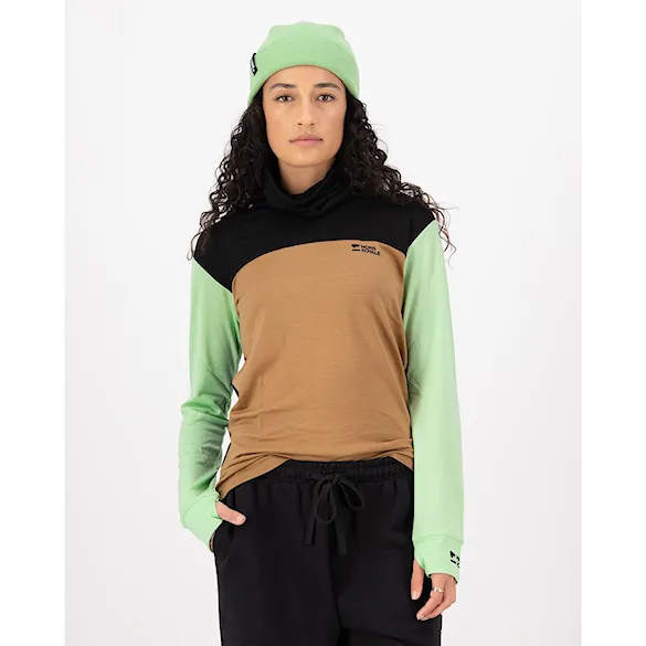 Koszulka Mons Royale Wms Yotei Merino High Neck LS matcha/toffee/black 2026 - 2