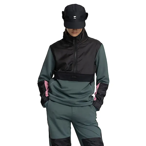 Technická mikina Mons Royale Wms Decade Mid Pullover burnt sage/black 2023