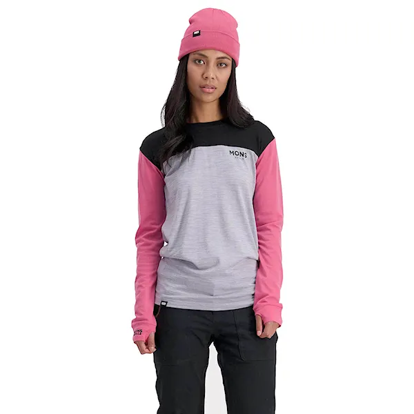 T-shirt Mons Royale Wms Yotei Bf Tech Ls pink/black 2023