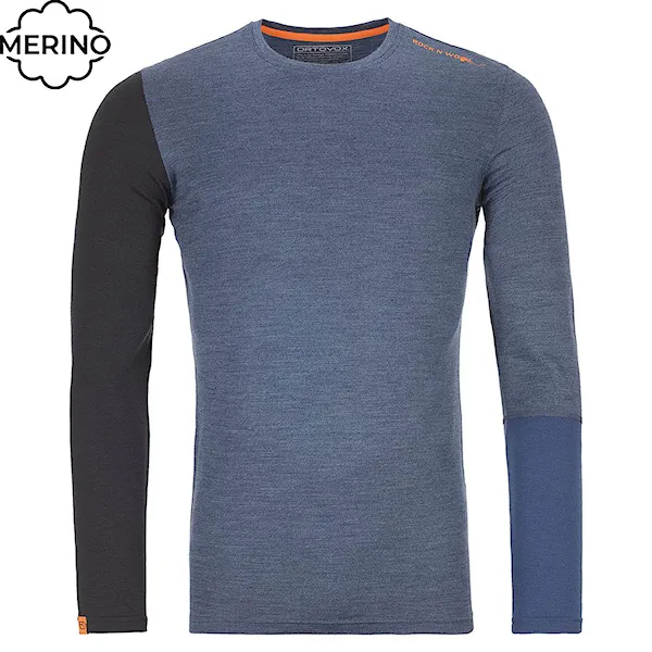 T-shirt ORTOVOX 185 Rock'n'wool Long Sleeve night blue blend 2021