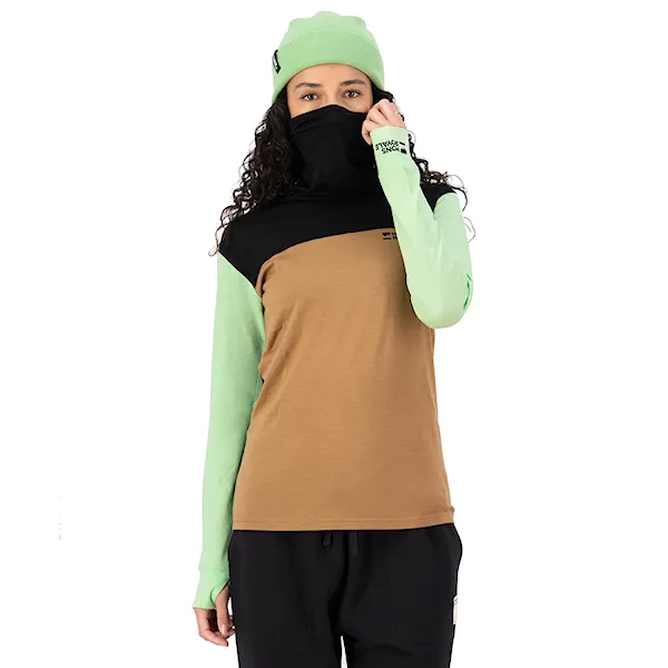 Tričko Mons Royale Wms Yotei Merino High Neck LS matcha/toffee/black 2026