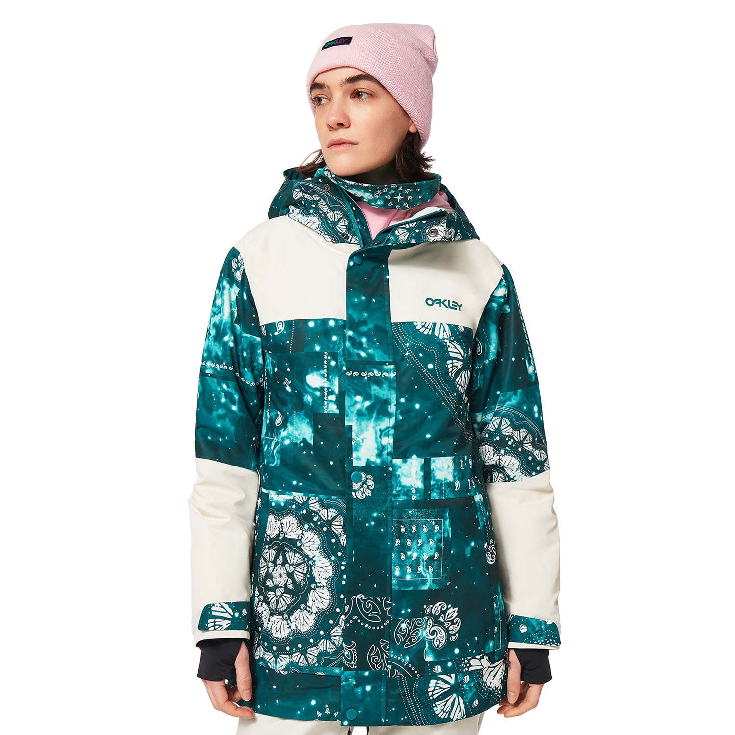 Snowboard Jacket Oakley WMS TC Aurora RC Insulated Jkt green bandana  pt/white | Snowboard Zezula