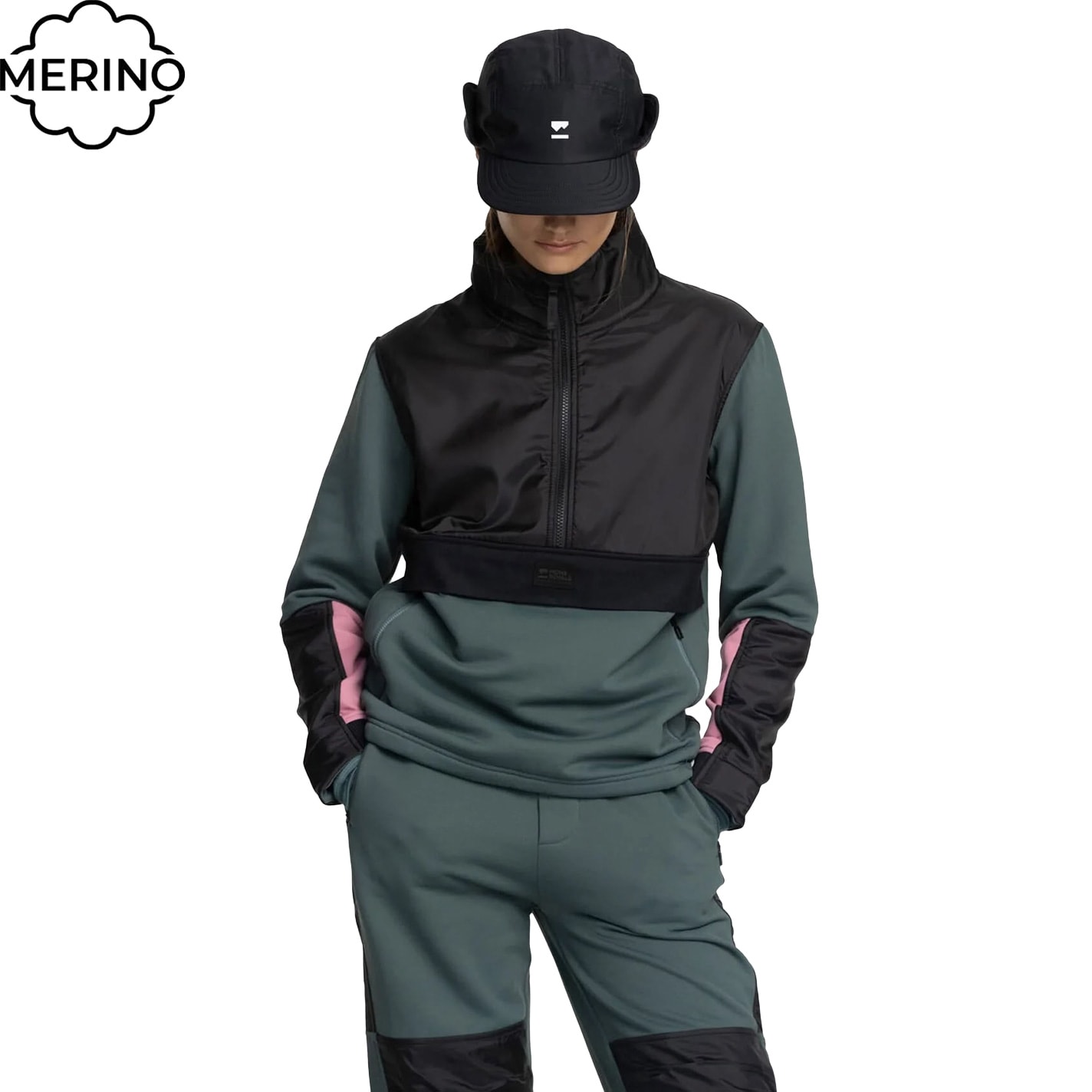 Technická mikina Mons Royale Wms Decade Mid Pullover burnt sage/black